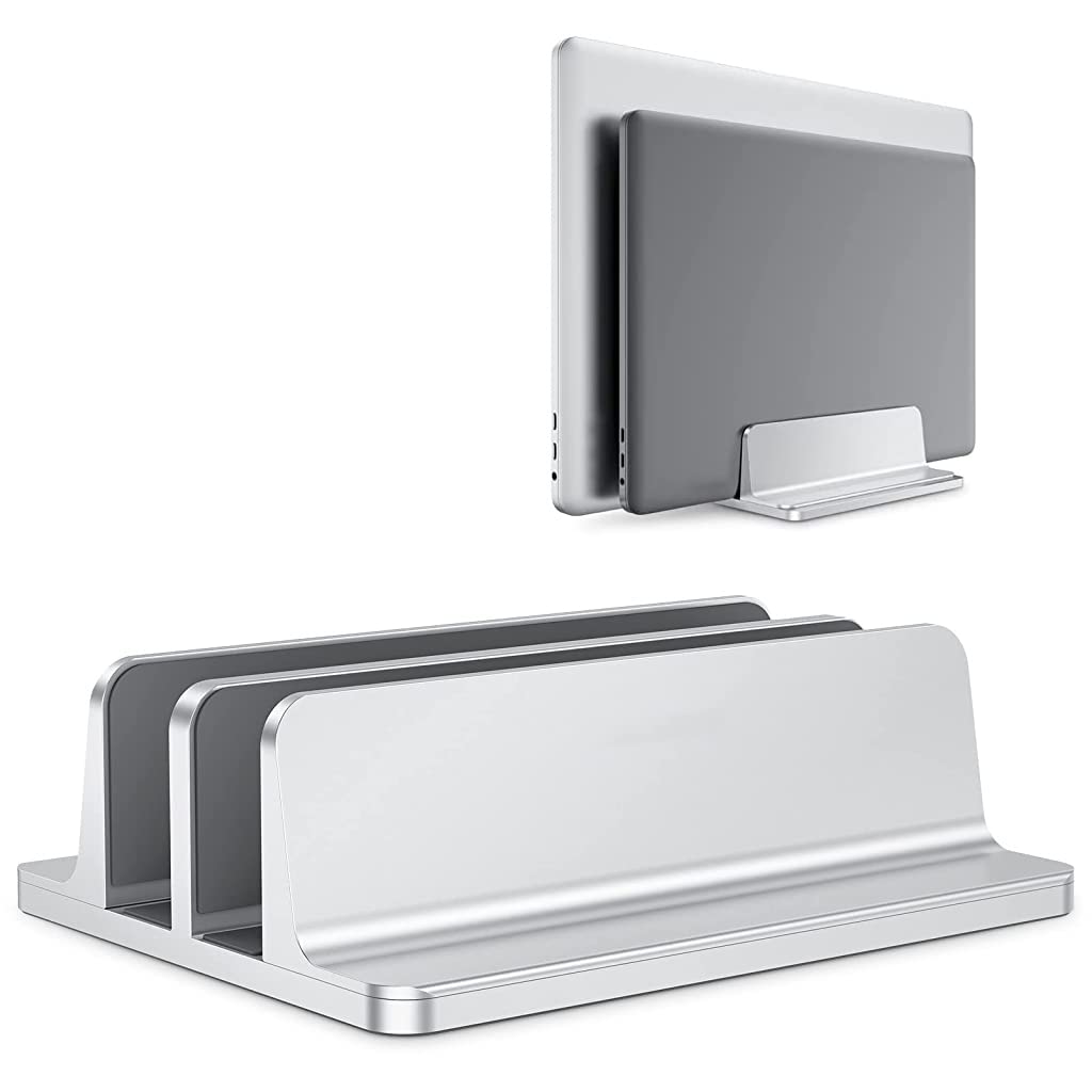 ZIBUYU Laptop Stand Vertical Desktop Aluminum Laptop Stand Holder with Adjustable Dock Stand with Dual Slots All Laptop MacBook, iPad, Dell, Asus, Lenovo, Microsoft (Up to 17.3 inch) - Silver ZIBUYU Laptop Stand Vertical Desktop Aluminum Laptop Stand Holder with Adjustable Dock Stand with Dual Slots All Laptop MacBook, iPad, Dell, Asus, Lenovo, Microsoft (Up to 17.3 inch) - Silver